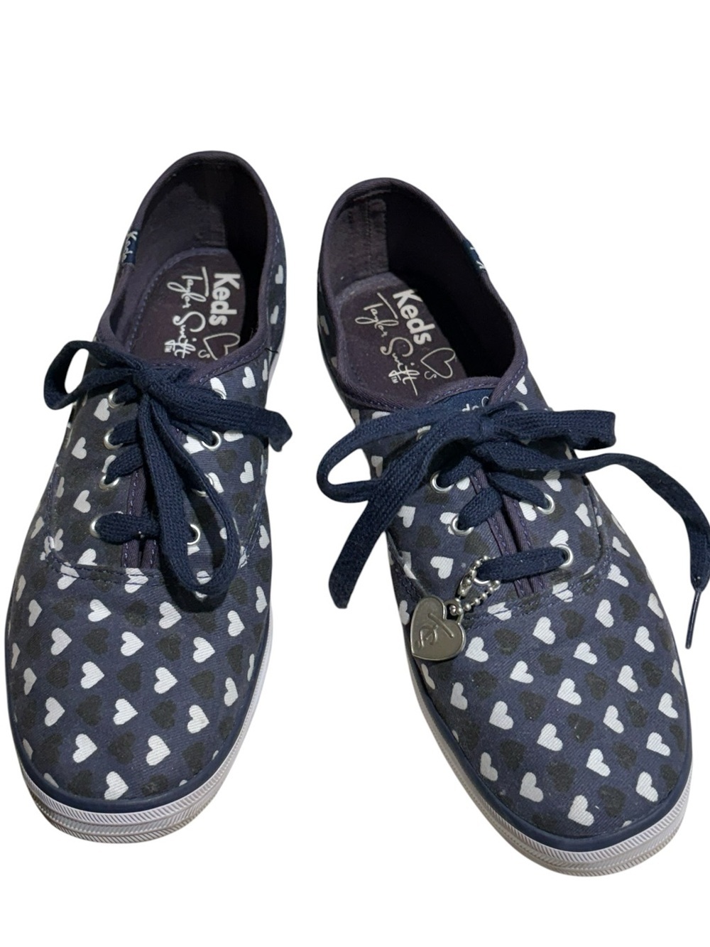 Keds x Taylor Swift Champion Hearts Sneakers Navy with White Hearts Size 7.5